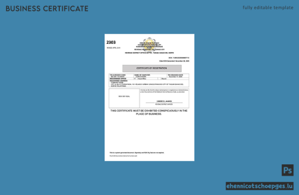 Philippinische Registrierungsurkunde (Word und PDF), Version 4 – Beispielvorschau